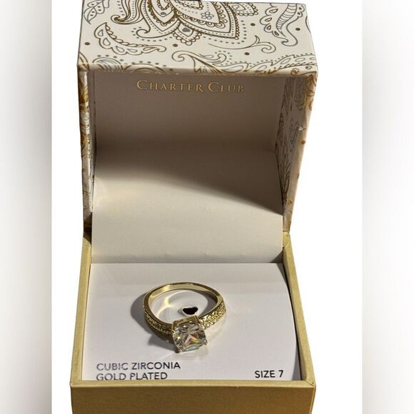 Charter Club Gold-Tone Cushion-Cut Crystal Ring size 7 - Picture 1 of 3